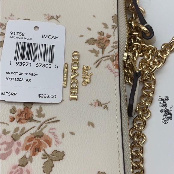 COACH ZIP TOP CROSSBODY WITH ROSE BOUQUET PRINT - Picture 12 of 16